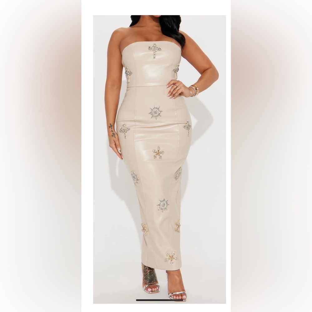 Embellished Leather Maxi Dress